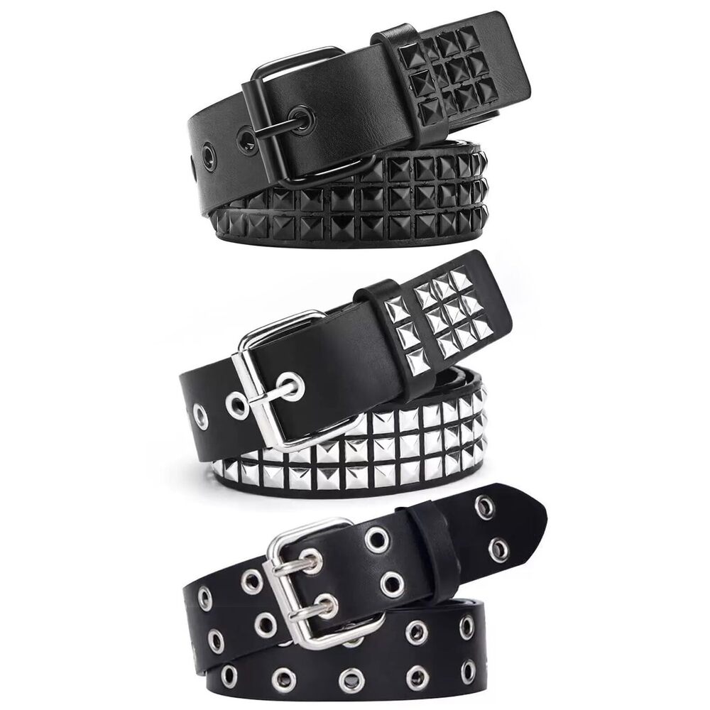 2711 Black Studded Belt Punk Belt Rock Rivet Belts with Bright Pyramid